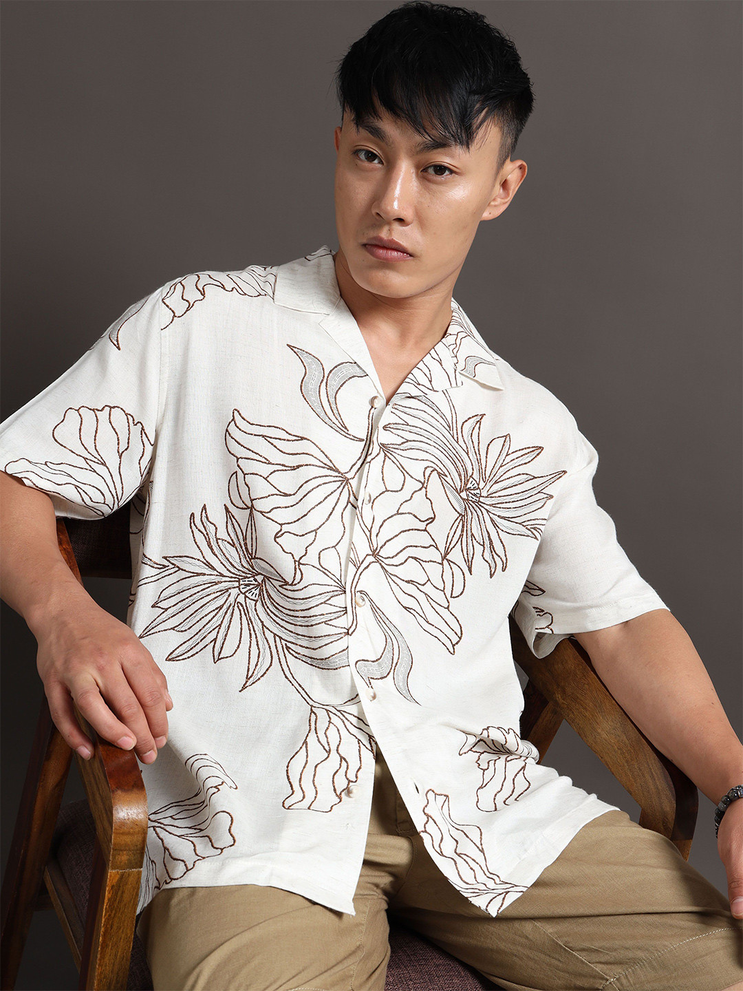 StitchX Men's Half Sleeve Printed Cuban Collar Shirt