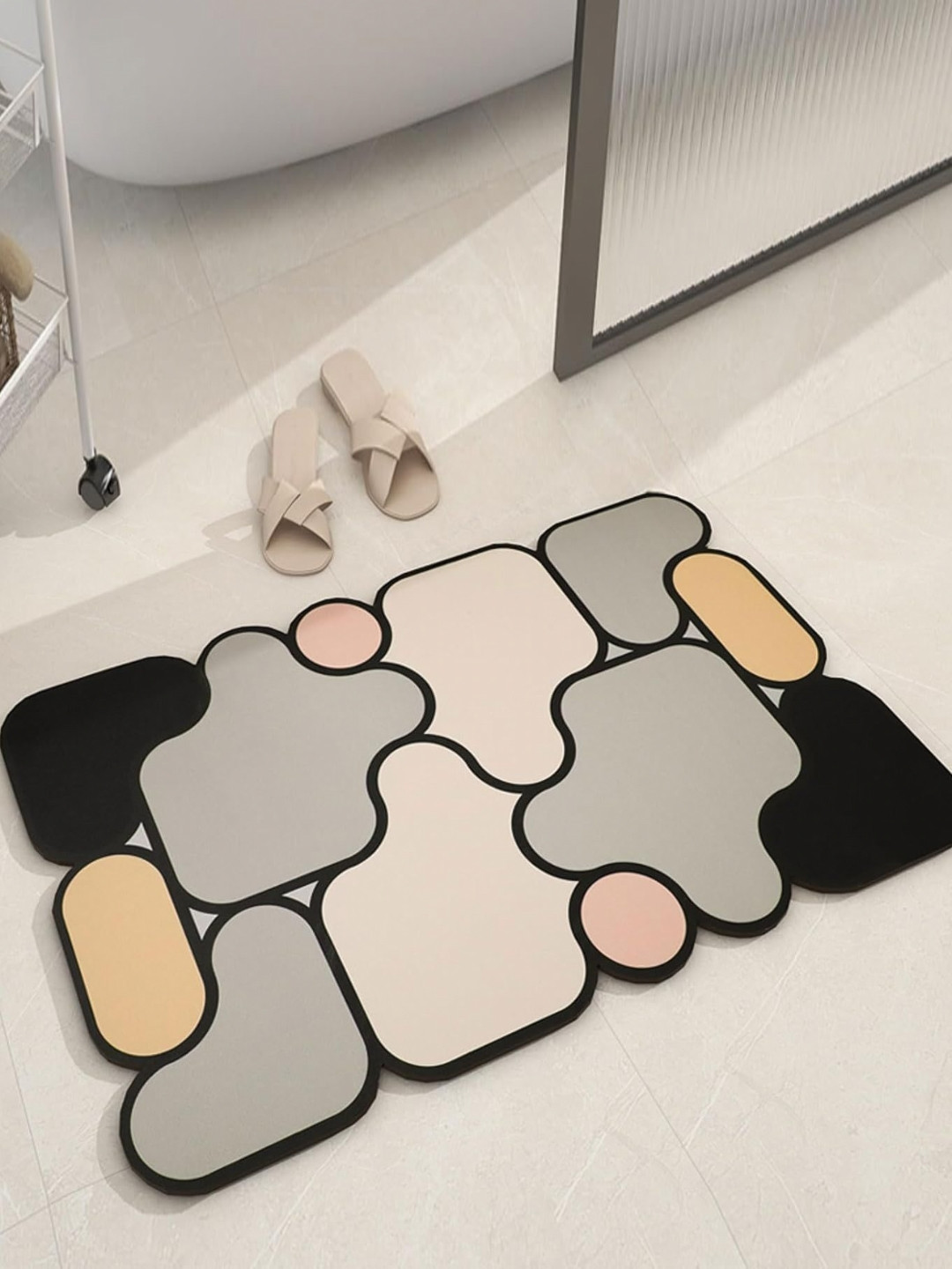 Deoxys Beige & Grey 5D Puzzle Microfiber Anti Skid Bath Mat