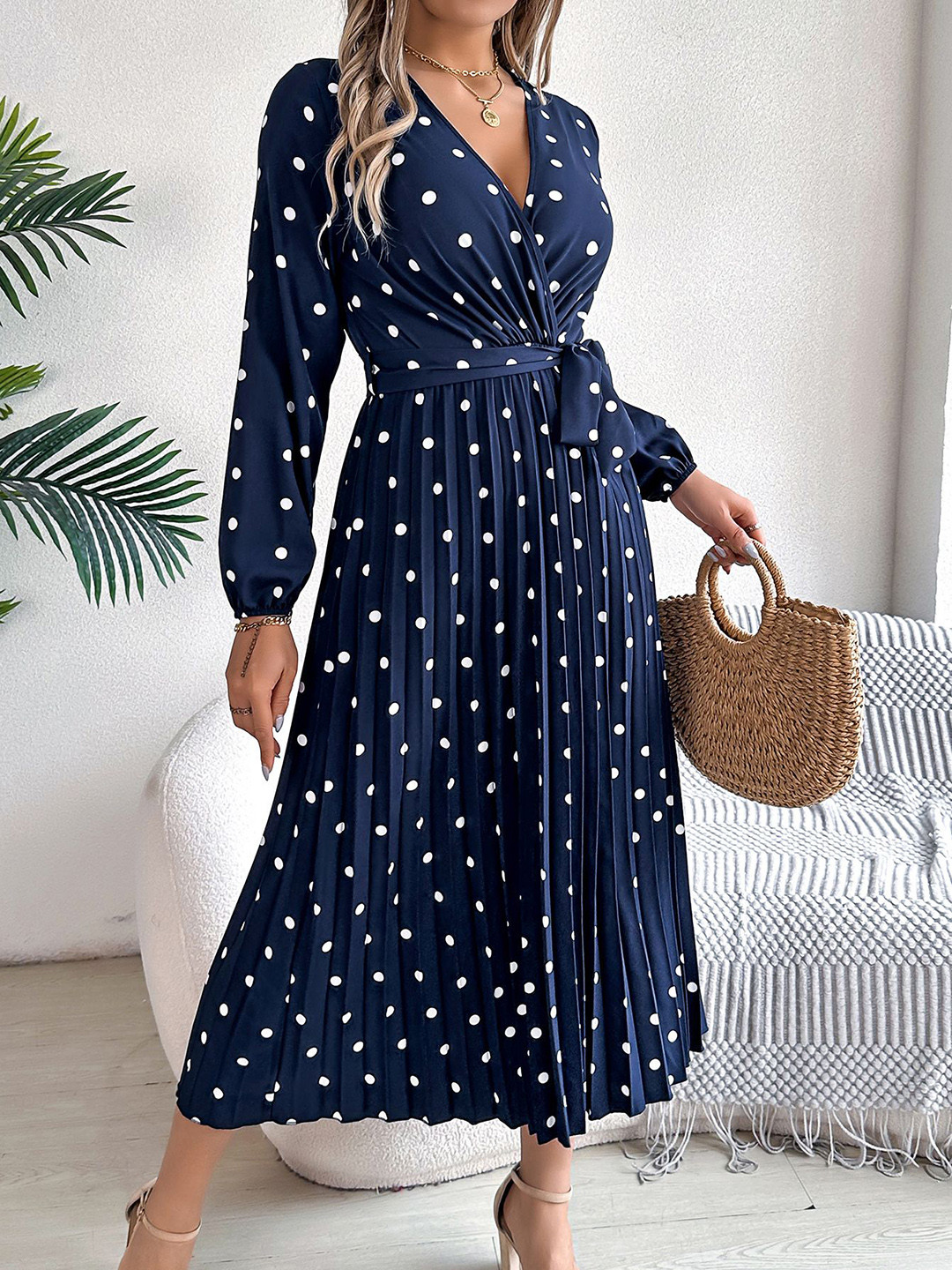 StyleCast x Revolte Polka Dot Midi Wrap Dress