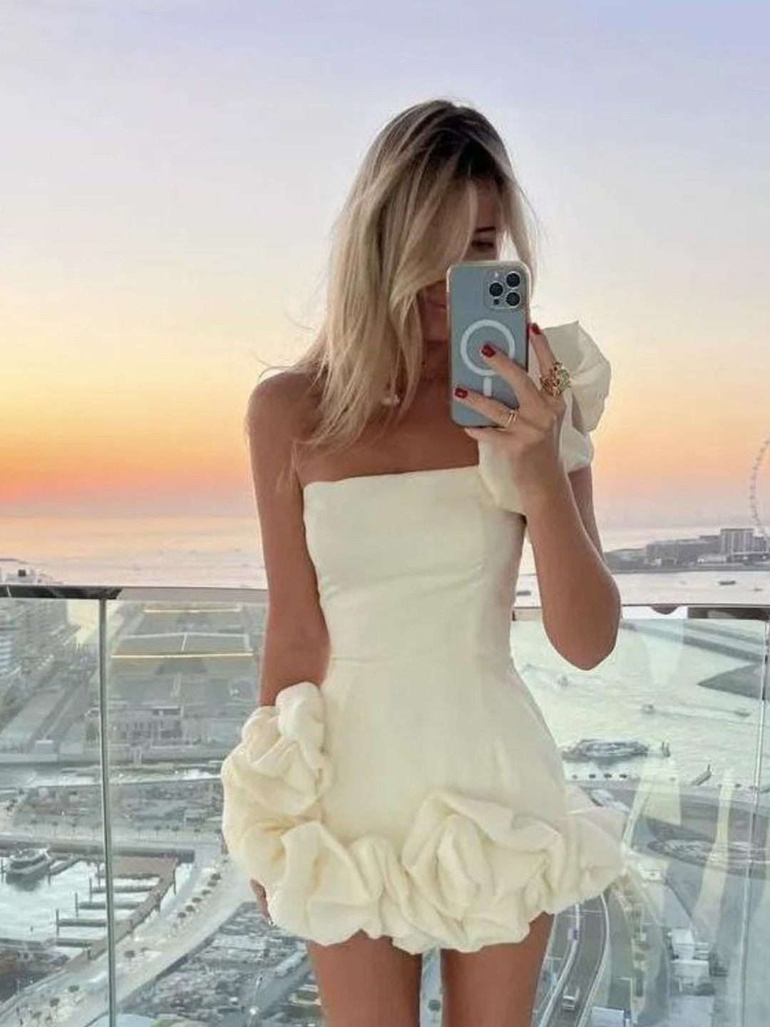 StyleCast White Solid One Shoulder Mini Party Dress