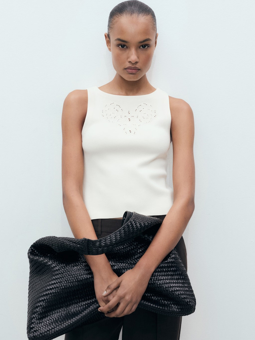 MANGO Embroidered Open Work Top