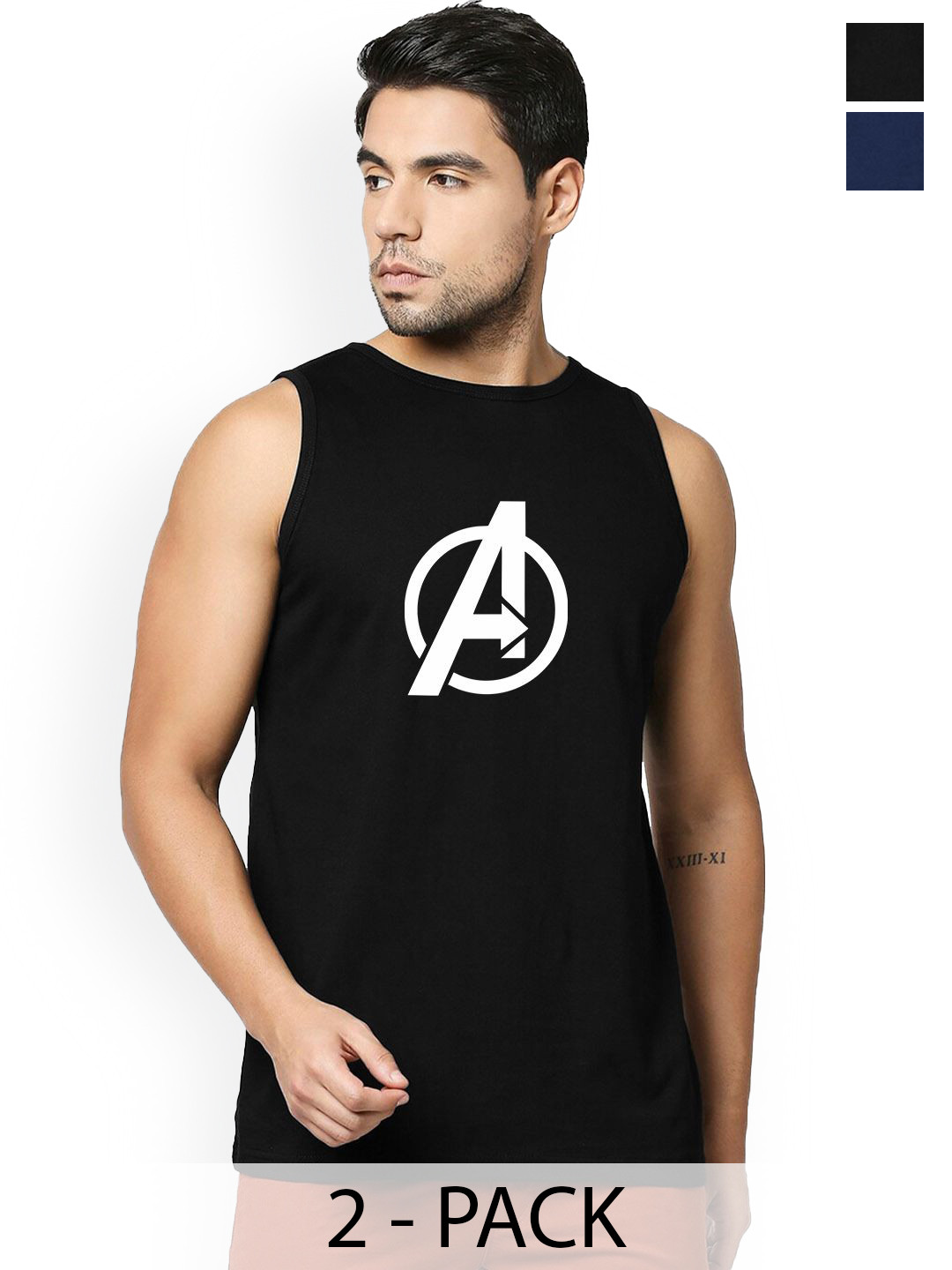 Organic Chics Pack Of 2 Printed Cotton Tanks BlackAvenger-NavyBatman_S