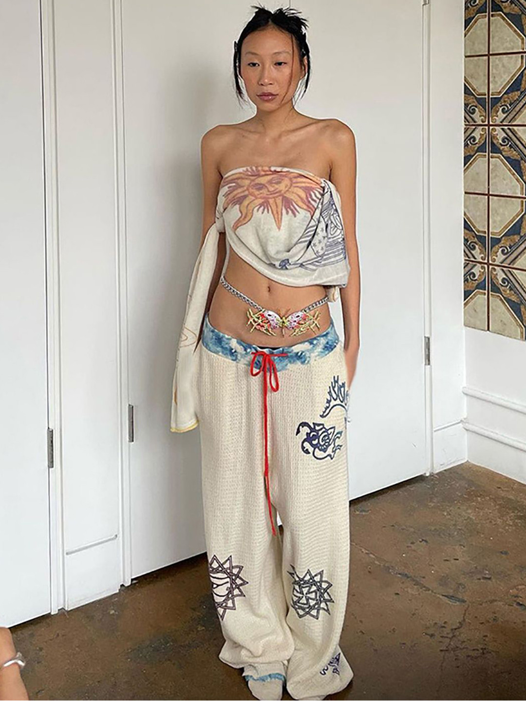 StyleCast x Revolte Women Abstract Loose Fit Wide Leg Trousers