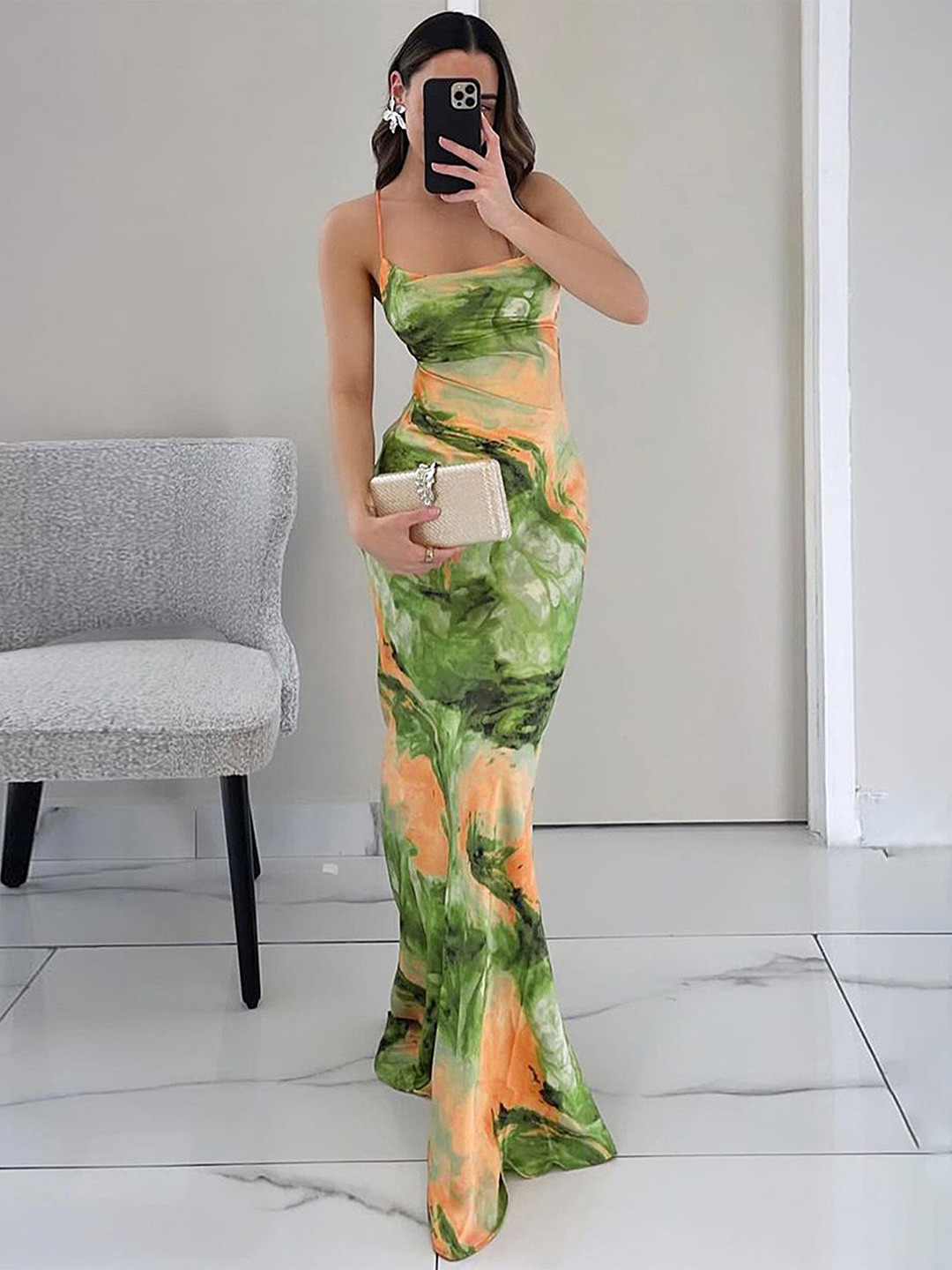 LULU & SKY Shoulder Strap Fishtail Maxi Dress