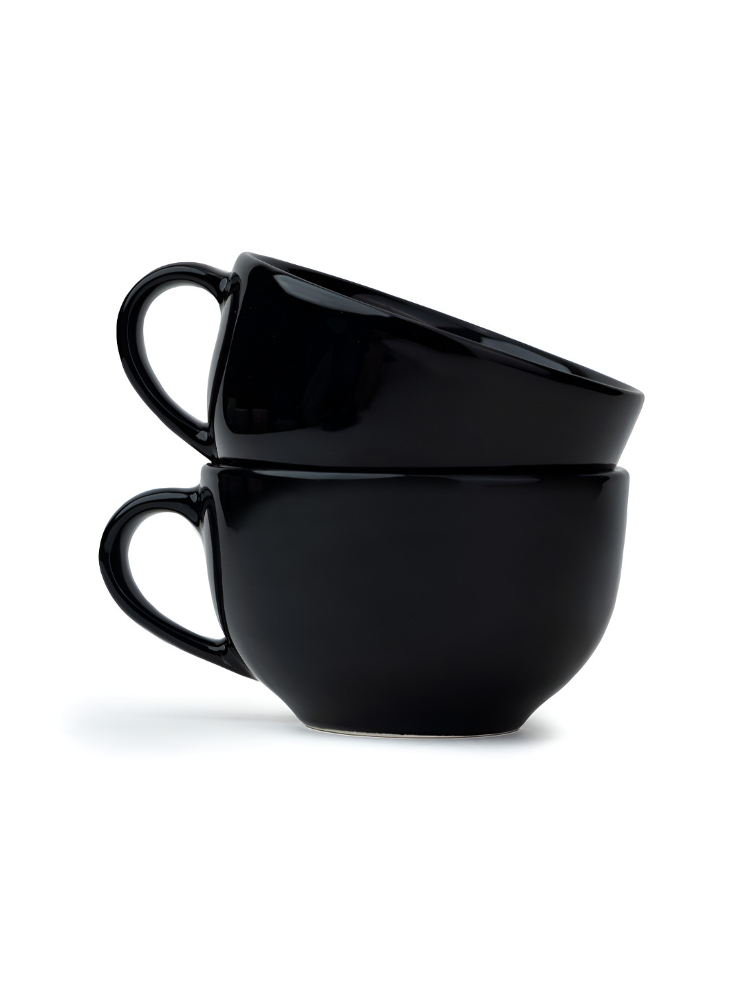 SHAY Stackable Black Ceramic Microwave Safe 2 Piece Cups-320ml