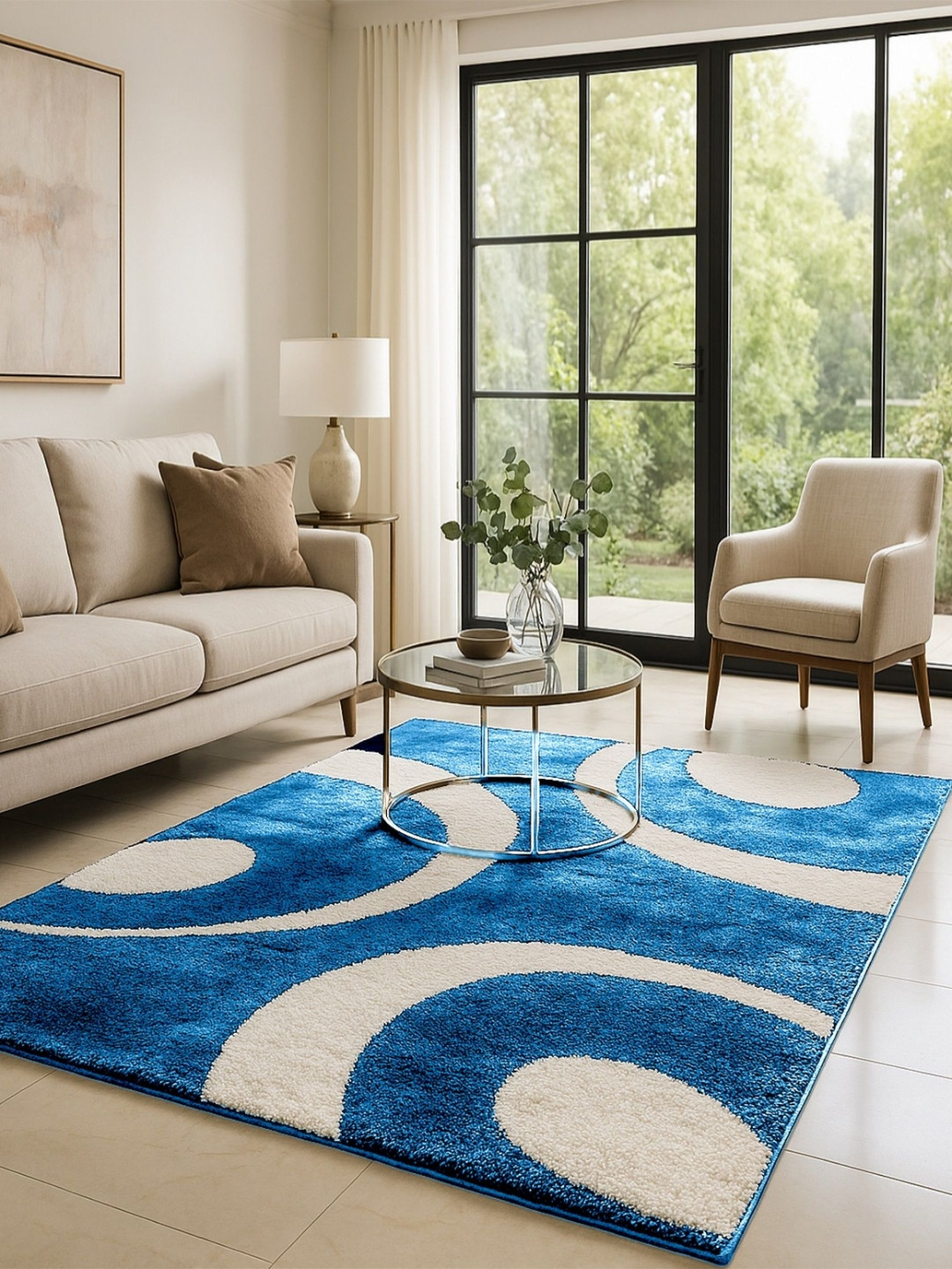 Banchmark Home Furnishings Blue Geometric Anti-Skid Woolen Carpet