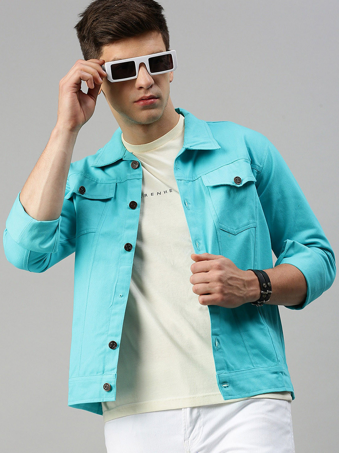 Kaali Peeli Spread Collar Dual Pocket Long Sleeves Denim Jacket