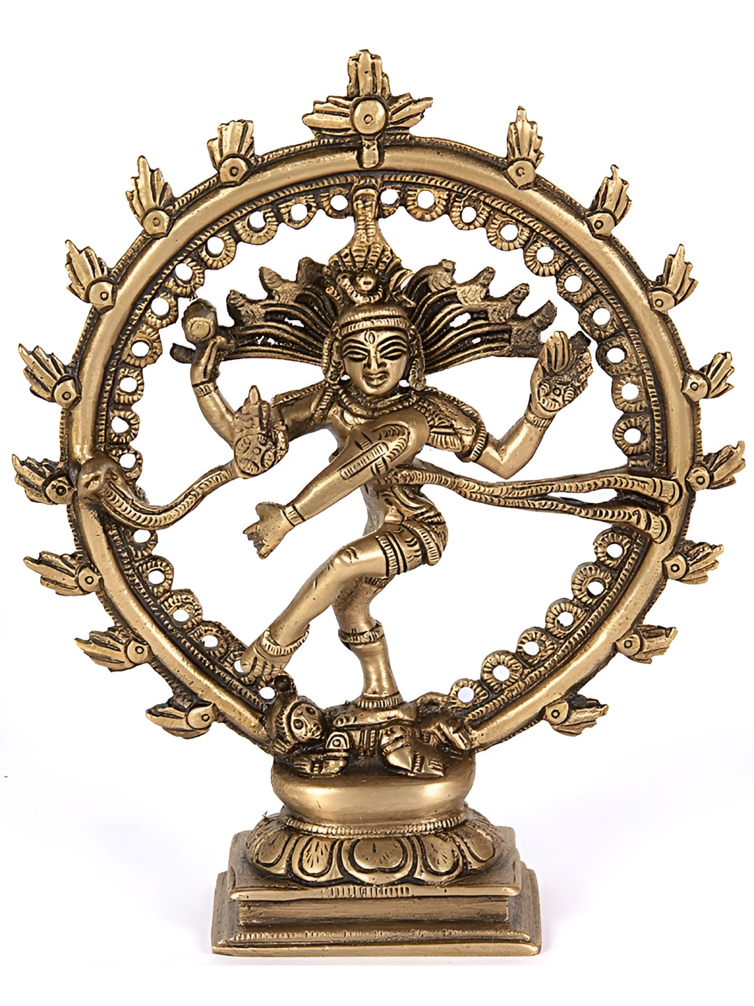 Exotic India Nataraja Gold Brass Metallic Living Room Hand Made Small Showpiece - 6.5 Inches