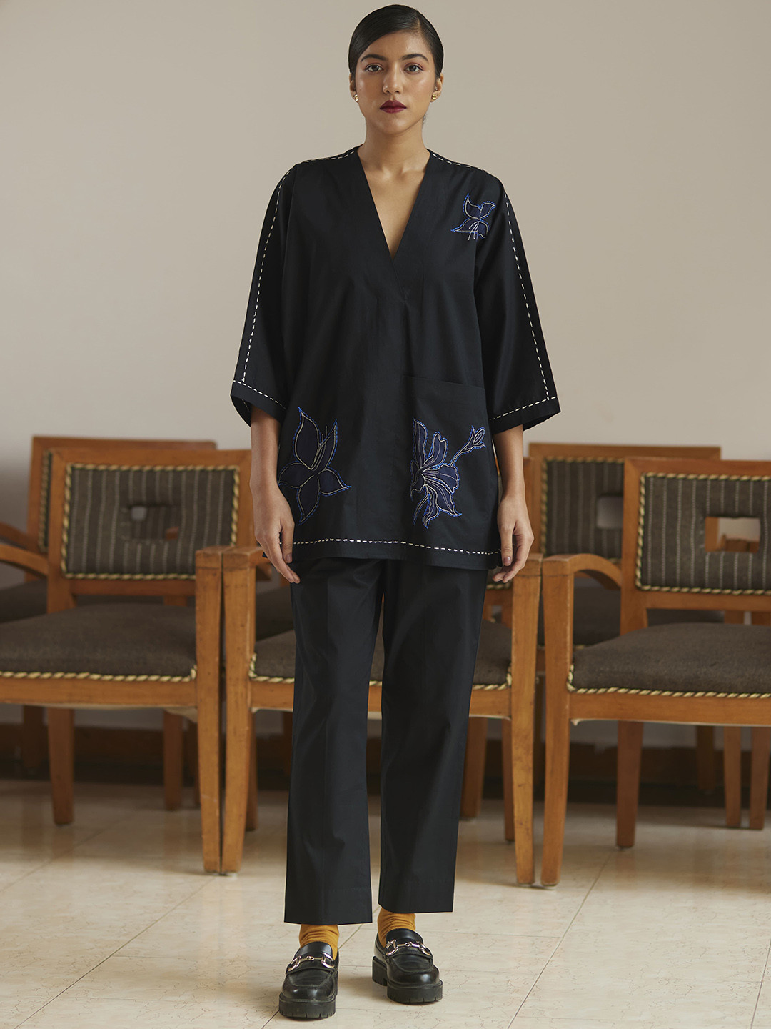 Raas by Ekta Applique Pure Cotton Poplin Top With Trousers Co-Ords