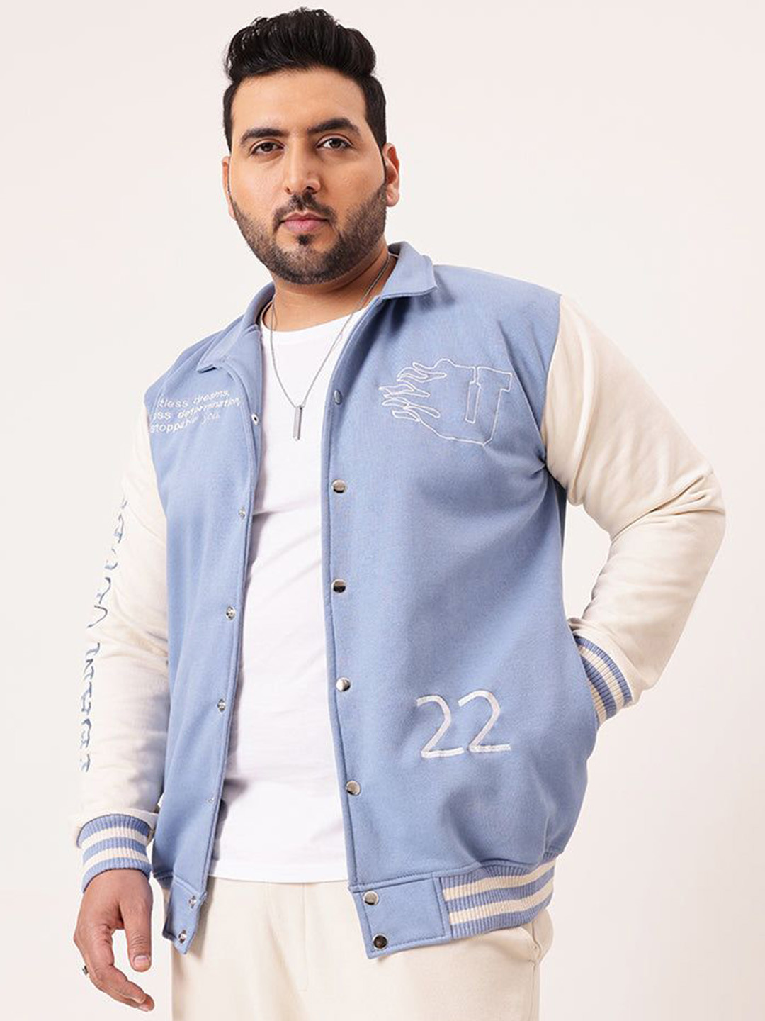 UNSTD Champions Plus Size Typography Printed Spread Collar Varsity Jacket