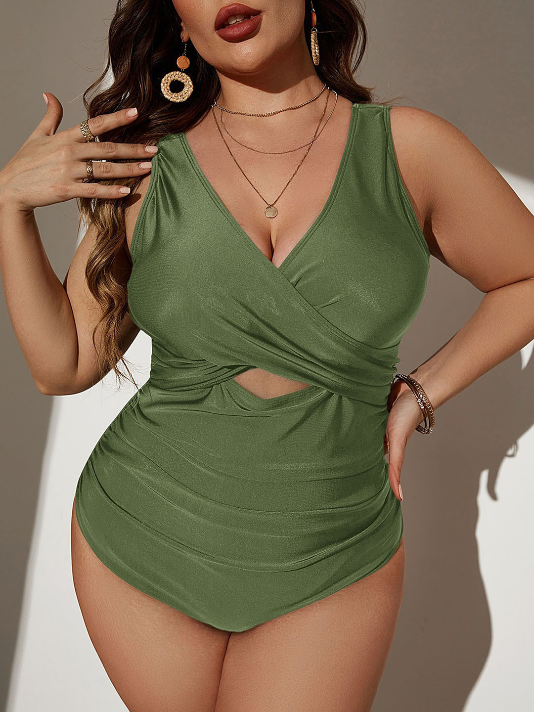 LULU & SKY  V-Neck Cut-out Detailed Swim Bodysuit