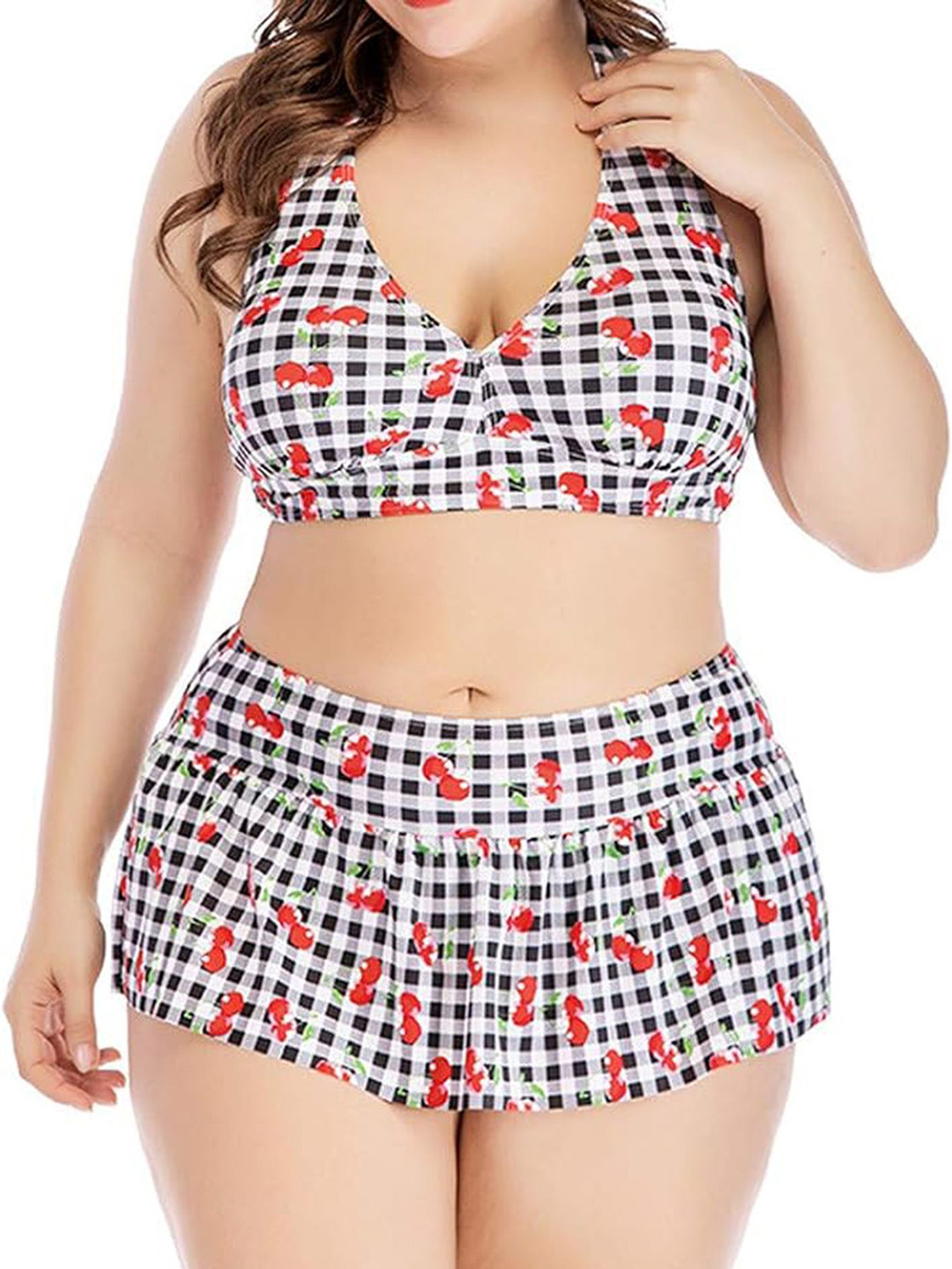 LULU & SKY Checked Sleeveless Plus Size Bikini Set