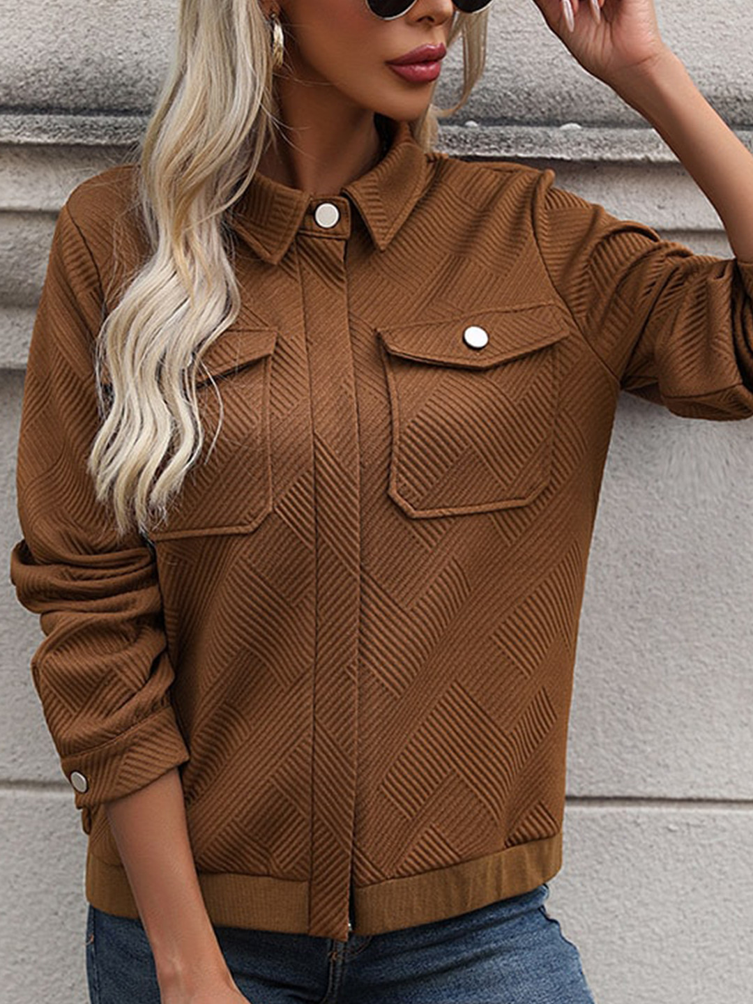 StyleCast Brown Geometric Pattern Casual Jacket