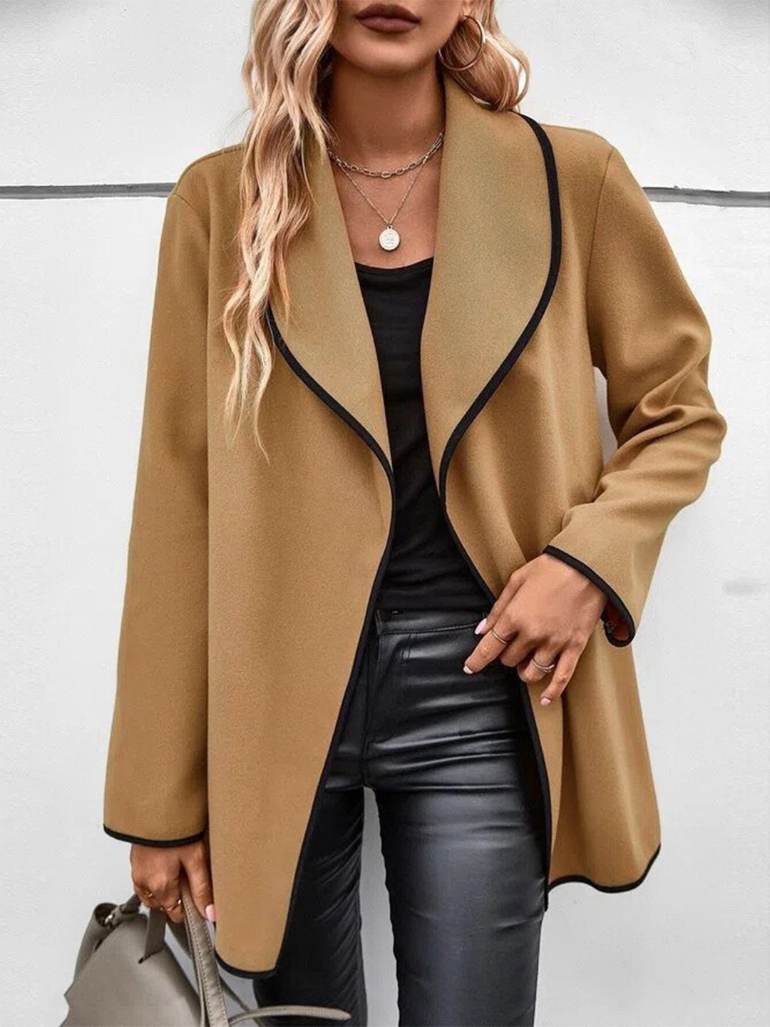 StyleCast Camel Brown Shawl Collar Open Front Jacket