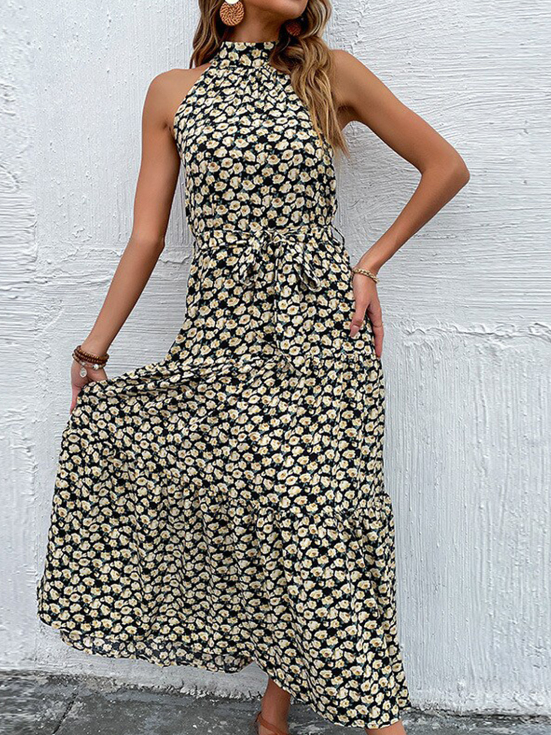 StyleCast Yellow Floral Print Fit & Flare Midi Dress