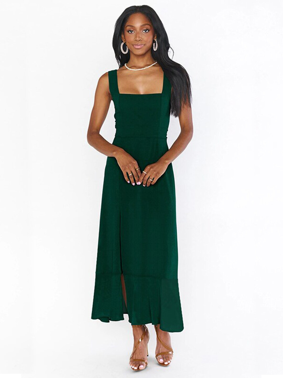 StyleCast x Revolte Green Square Neck Maxi Dress