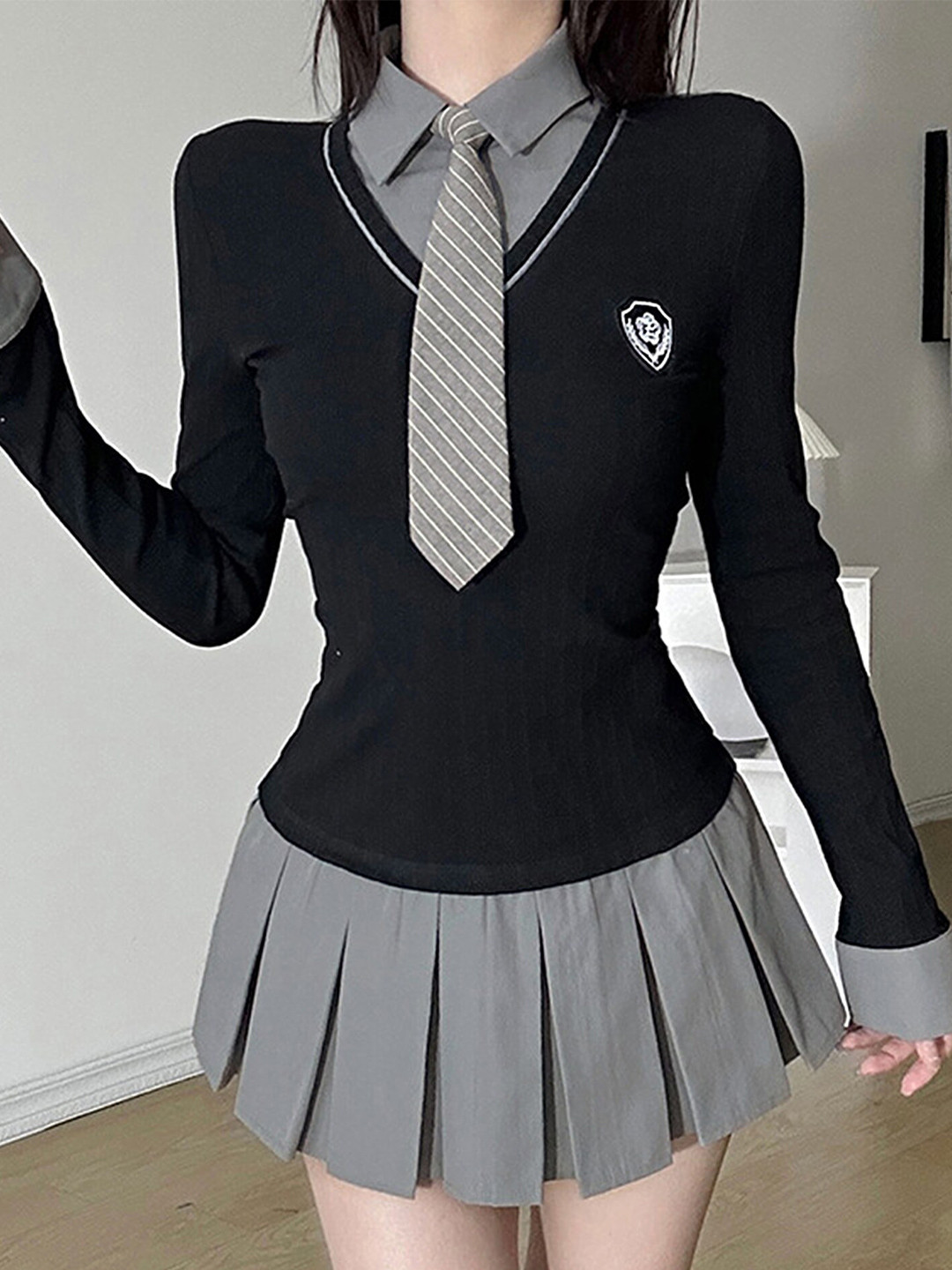 LULU & SKY Shirt Collar Knife Pleated A-Line Mini Dress