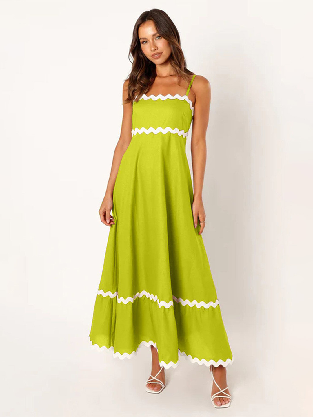 bebe Scalloped Trim Spaghetti Strap A-line Maxi Dress