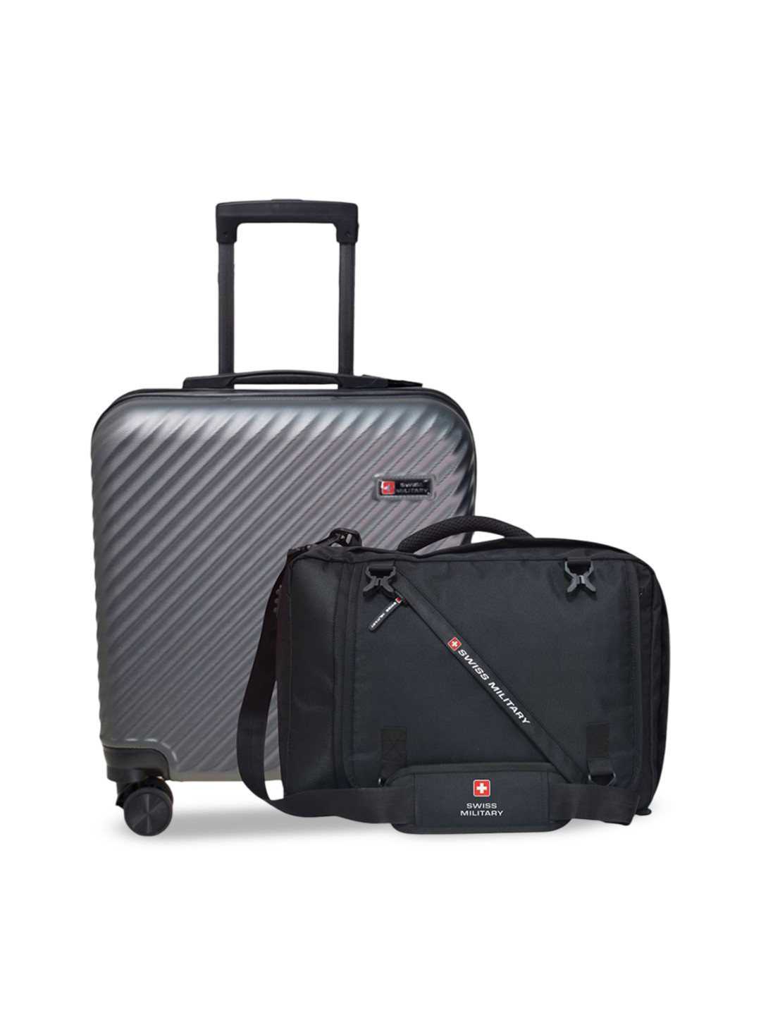 SWISS MILITARY Set Of 2 Dusky Textured Hard-Sided Cabin Luggage Trolley & Laptop Bag