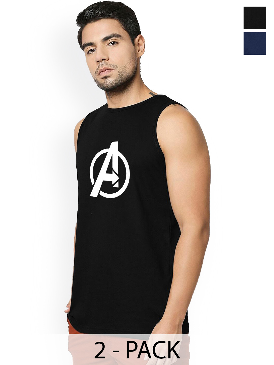 Organic Chics Pack Of 2 Avengers Printed Cotton Vests Black Avenger - Navy Groot_S