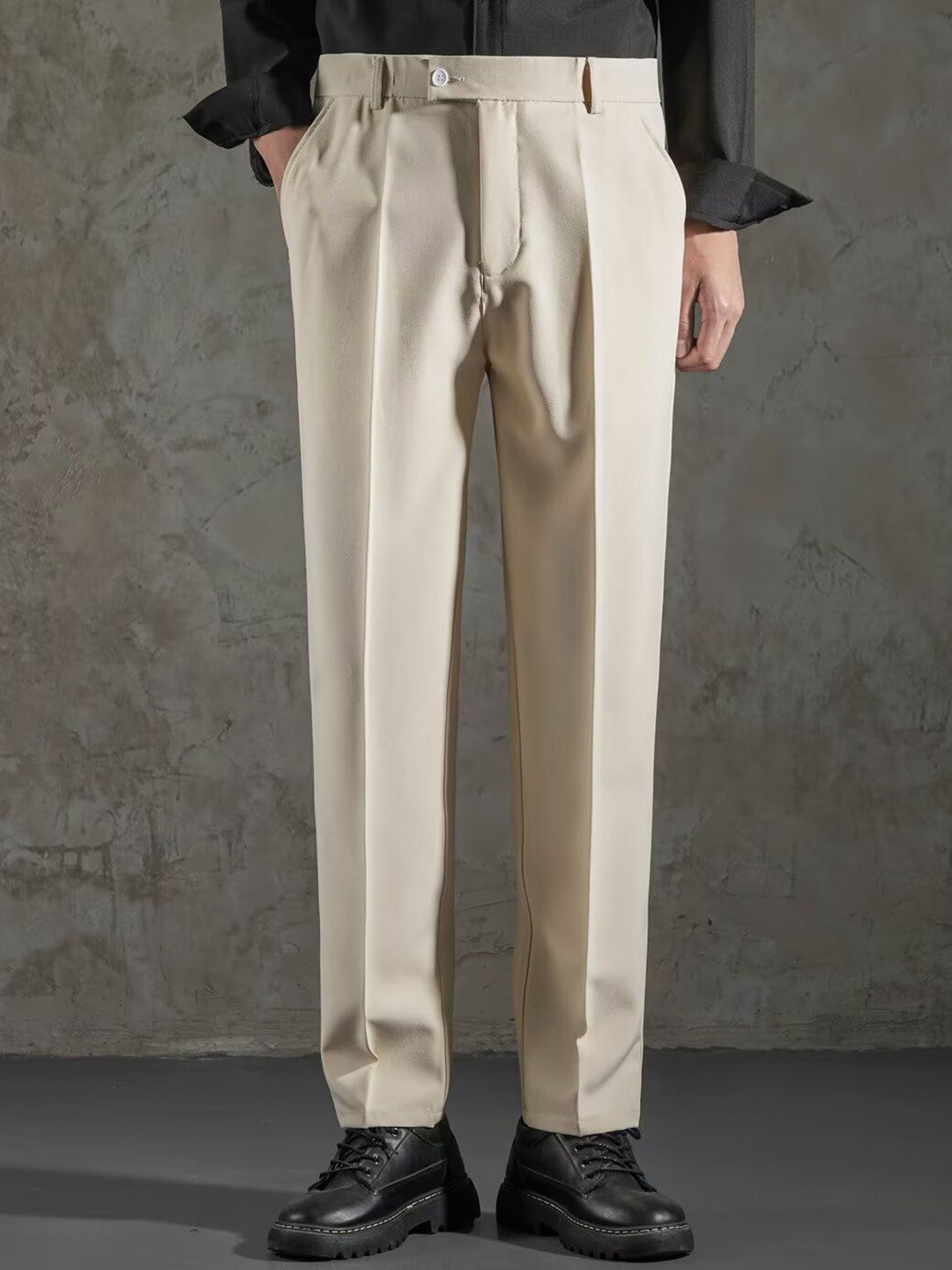 Khaki Easy Wash Pleated Regular Fit Formal Trousers
