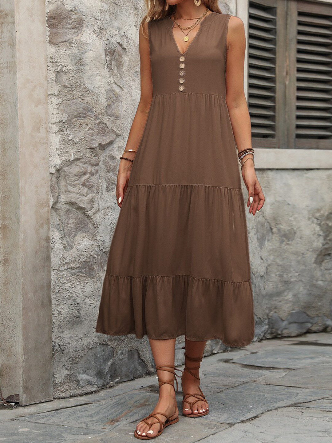 StyleCast x Revolte Tiered Fit and Flare Midi Dress