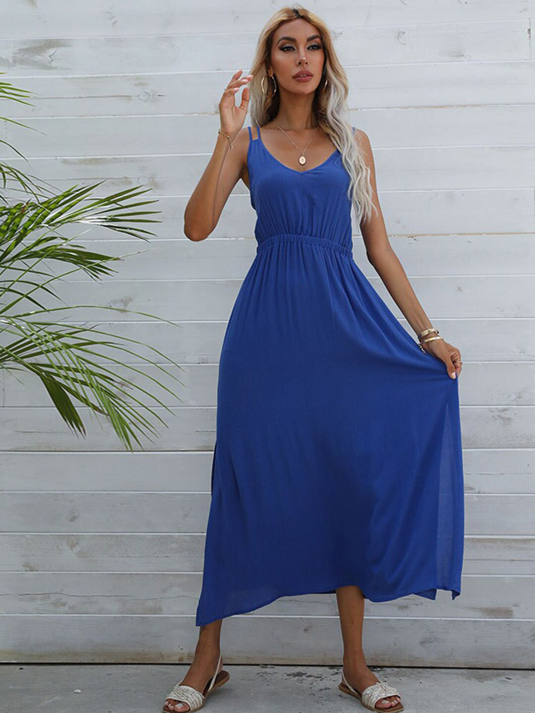 StyleCast x Revolte Blue Shoulder Straps Maxi Dress