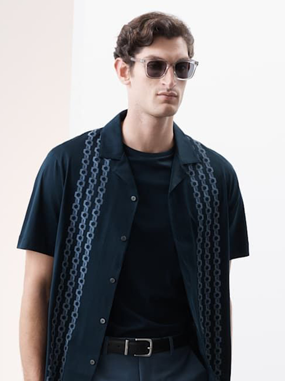 Marks & Spencer Men Pure Cotton Chain Print Revere Polo Shirt