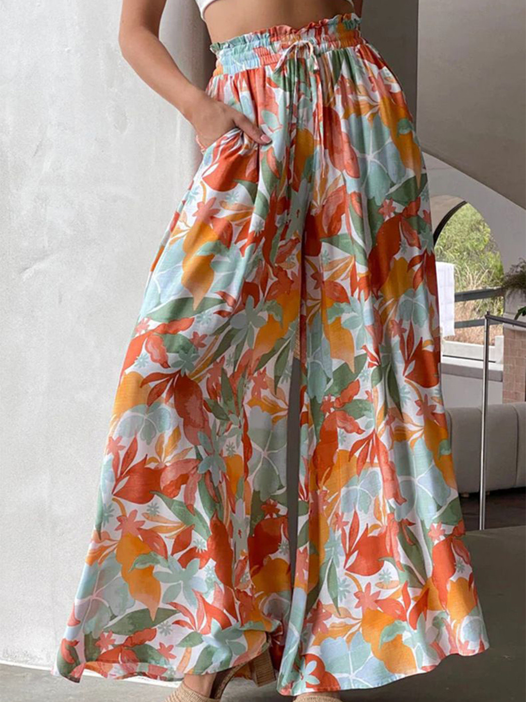 StyleCast Women Floral Striped Flared Palazzos