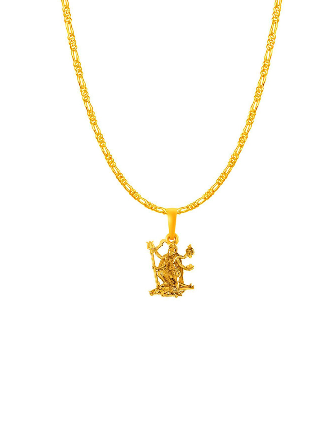 Metronaut Men 925 Silver 22KT Gold-Plated Kali Maa Pendants With Figaro Chains