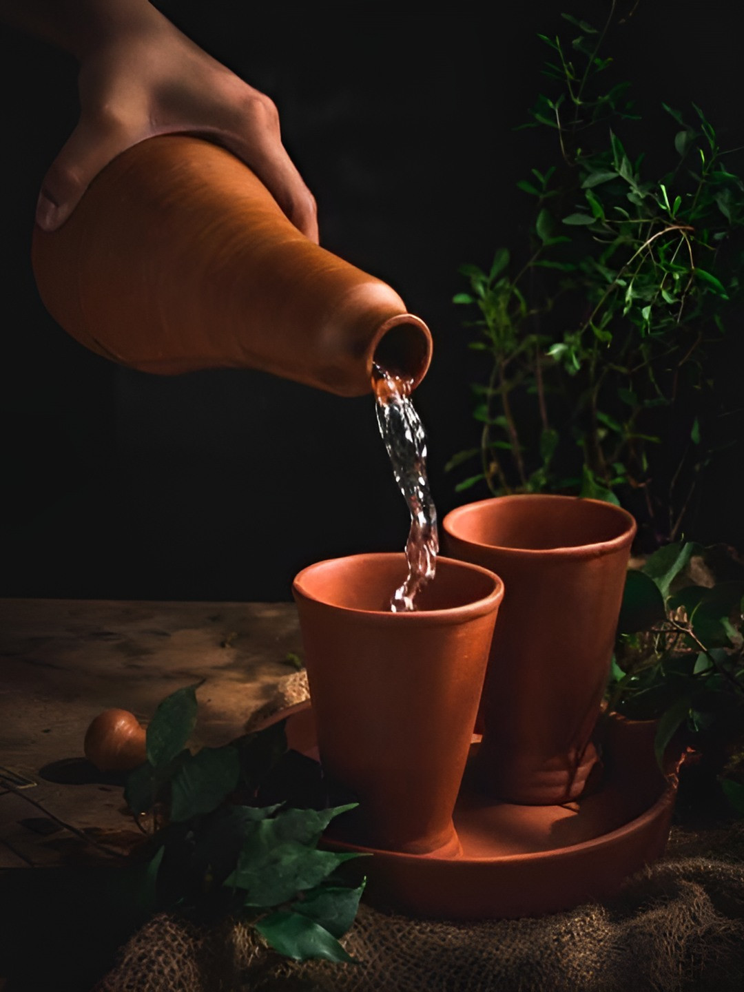 The handicraftian Orange Solid Terracotta Collapsible 4 Piece Water Bottle - 1L