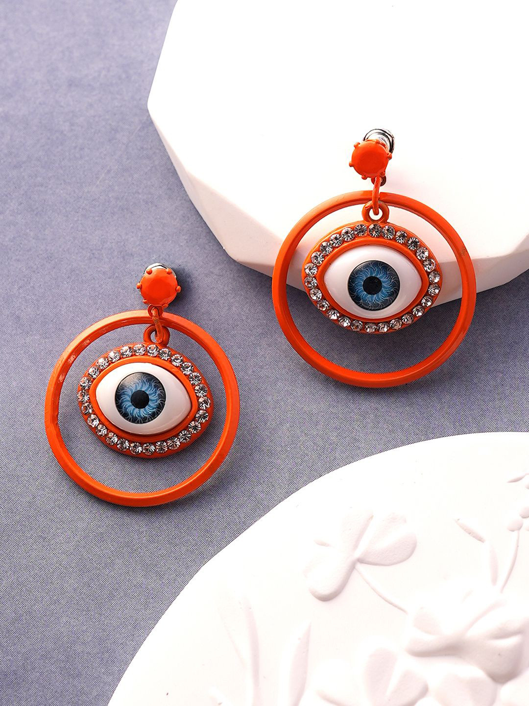 DressBerry Artificial Stones Studded Circular Shaped Evil Eye Drop Earrings
