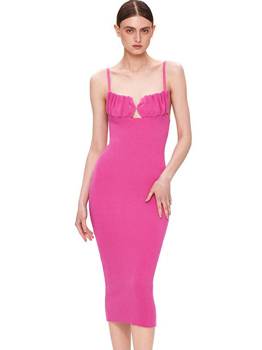 StyleCast Pink Solid Sleeveless Midi Bodycon Dress