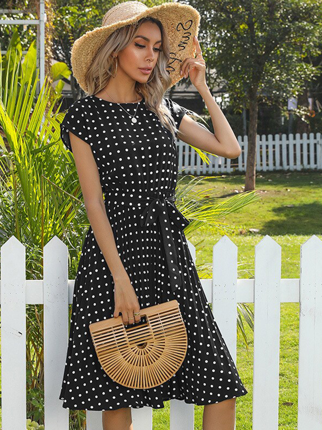 StyleCast Black Polka Dot Print Midi Dress