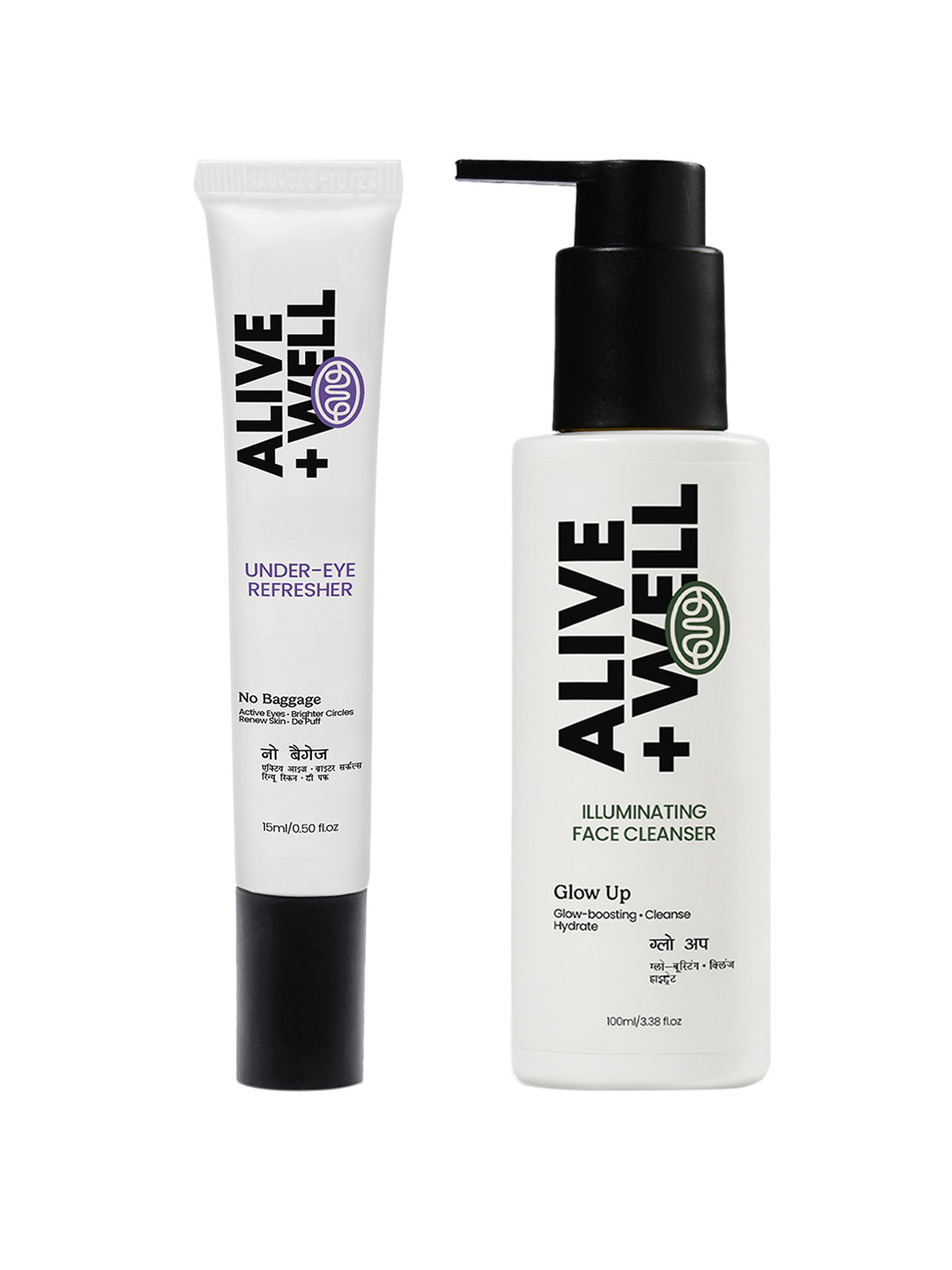 Alive & Well Set Of Under Eye Cream Gel & Illumination Face Cleanser - 15ml + 100ml