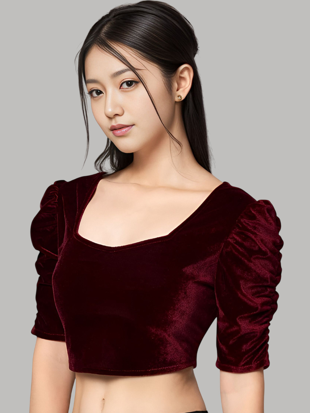 EZSTALL BVelvet Sweetheart Neck Saree Blouse