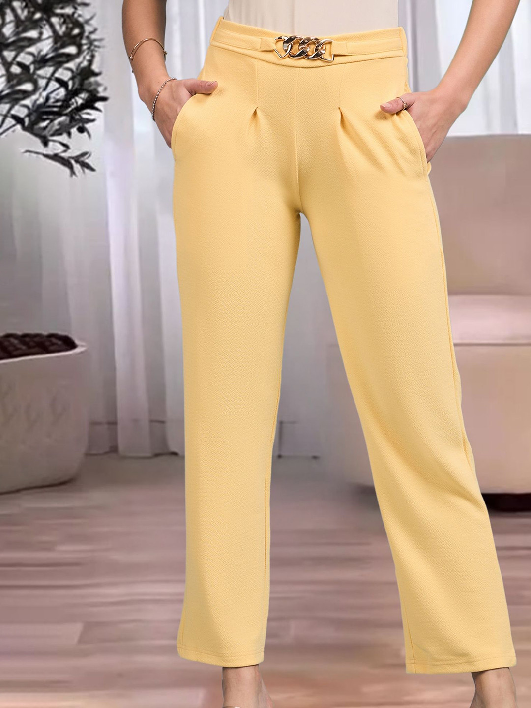DressBerry Women Smart Loose Fit Wrinkle Free Pleated Trousers