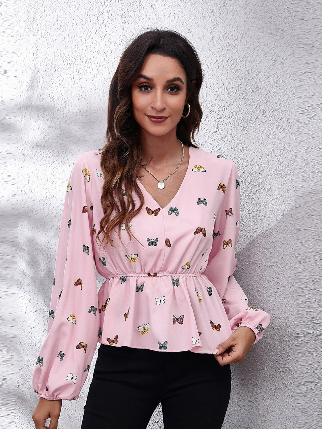 StyleCast Pink Print Peplum Top