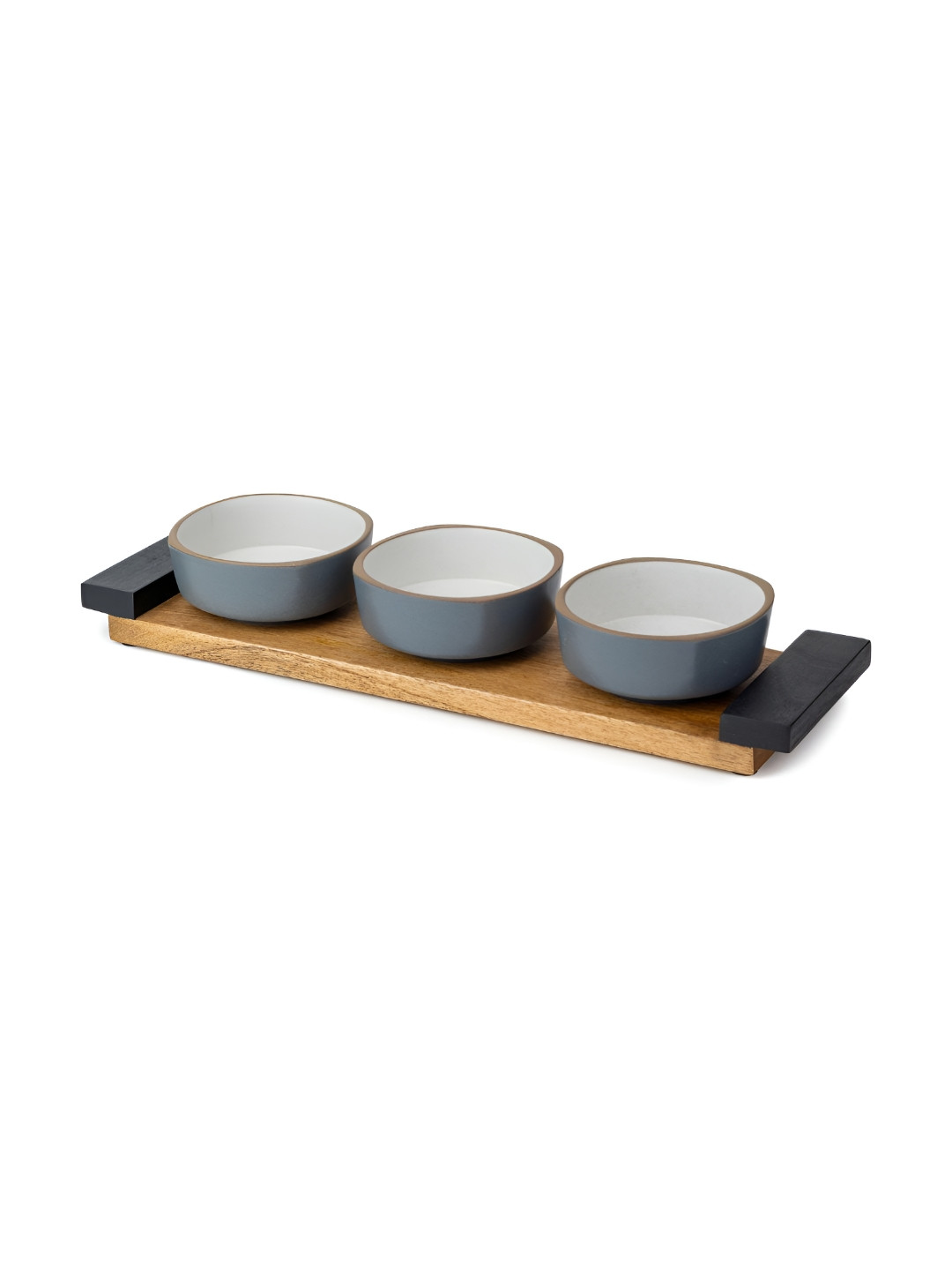 SHAY Grey 4 Pieces Ceramic Serving Bowl Set With Tray
