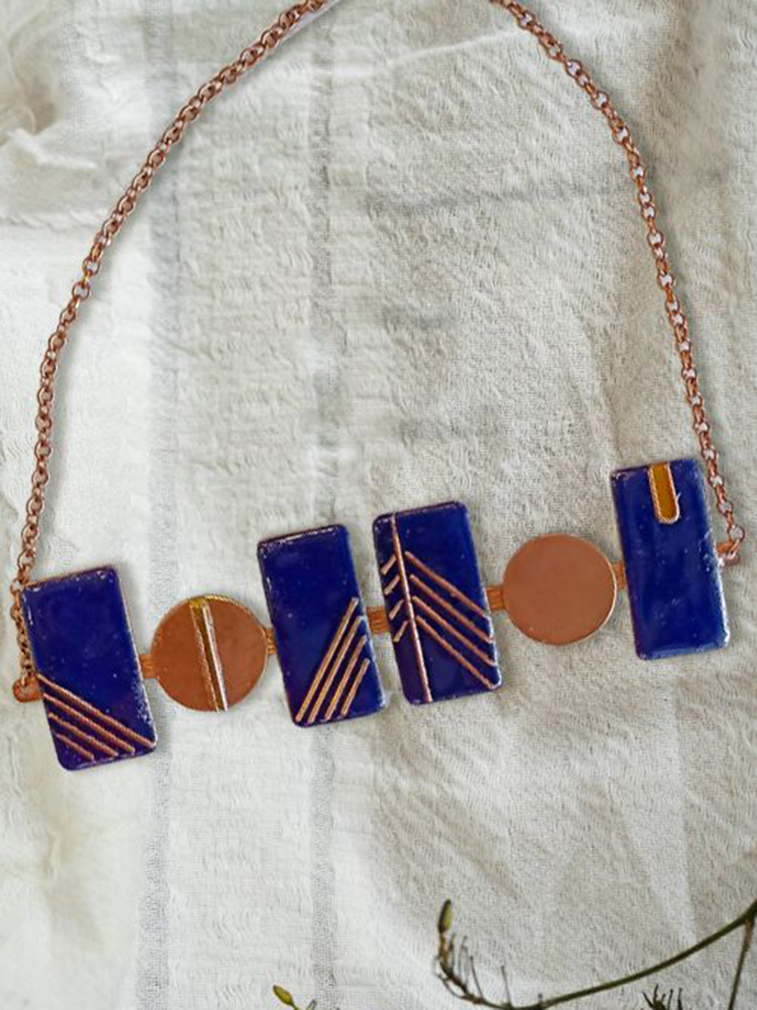 Ekibeki Copper Enamel Prairie Blue Necklace