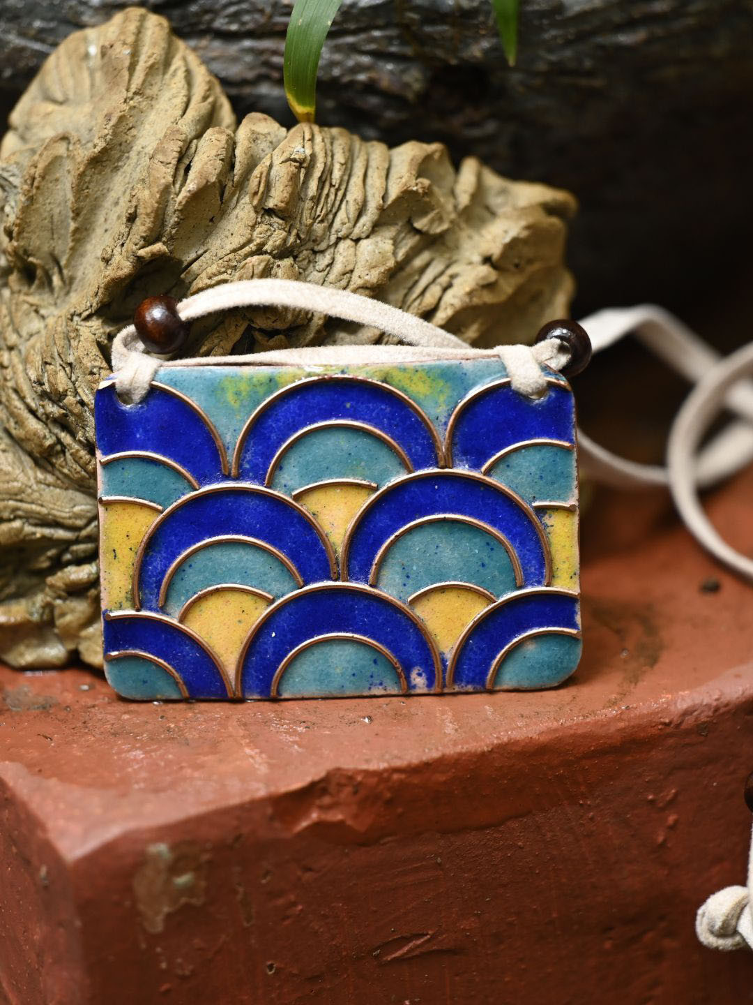 Ekibeki Copper Enamel Rectangle Pendant Necklace