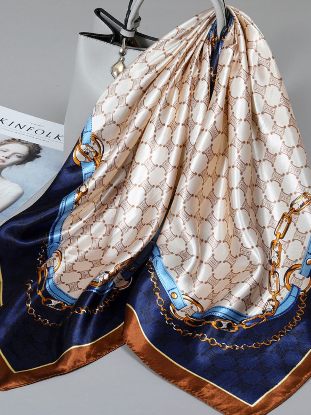 QUECY Women Printed Silk Scarf