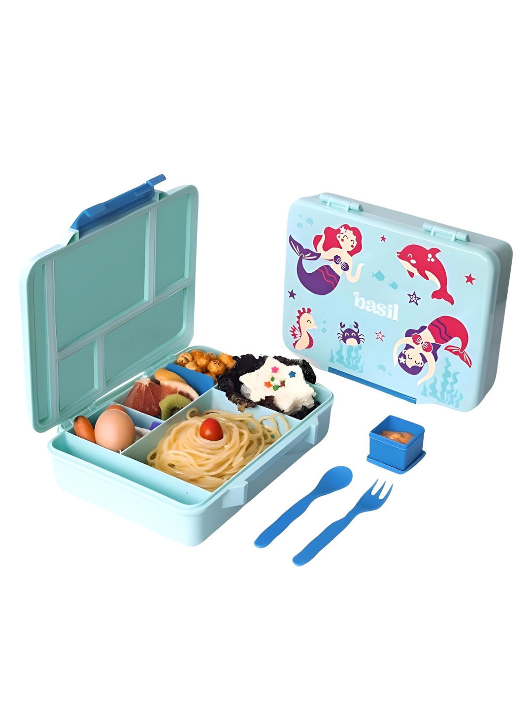 BASIL Binge Bento Conversational Plastic Leak Resistant 5PCs Lunch Box With Spoon and Fork