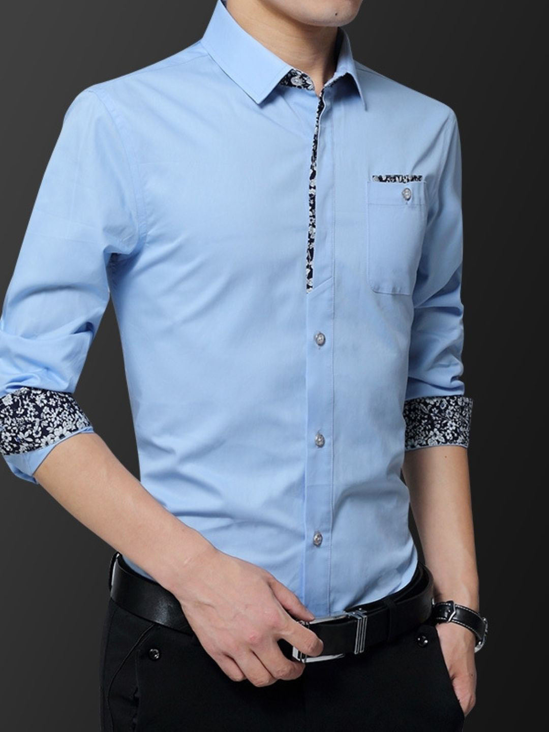 KPOP Spread Collar Roll Up Sleeves India Slim Fit Cotton Casual Shirt