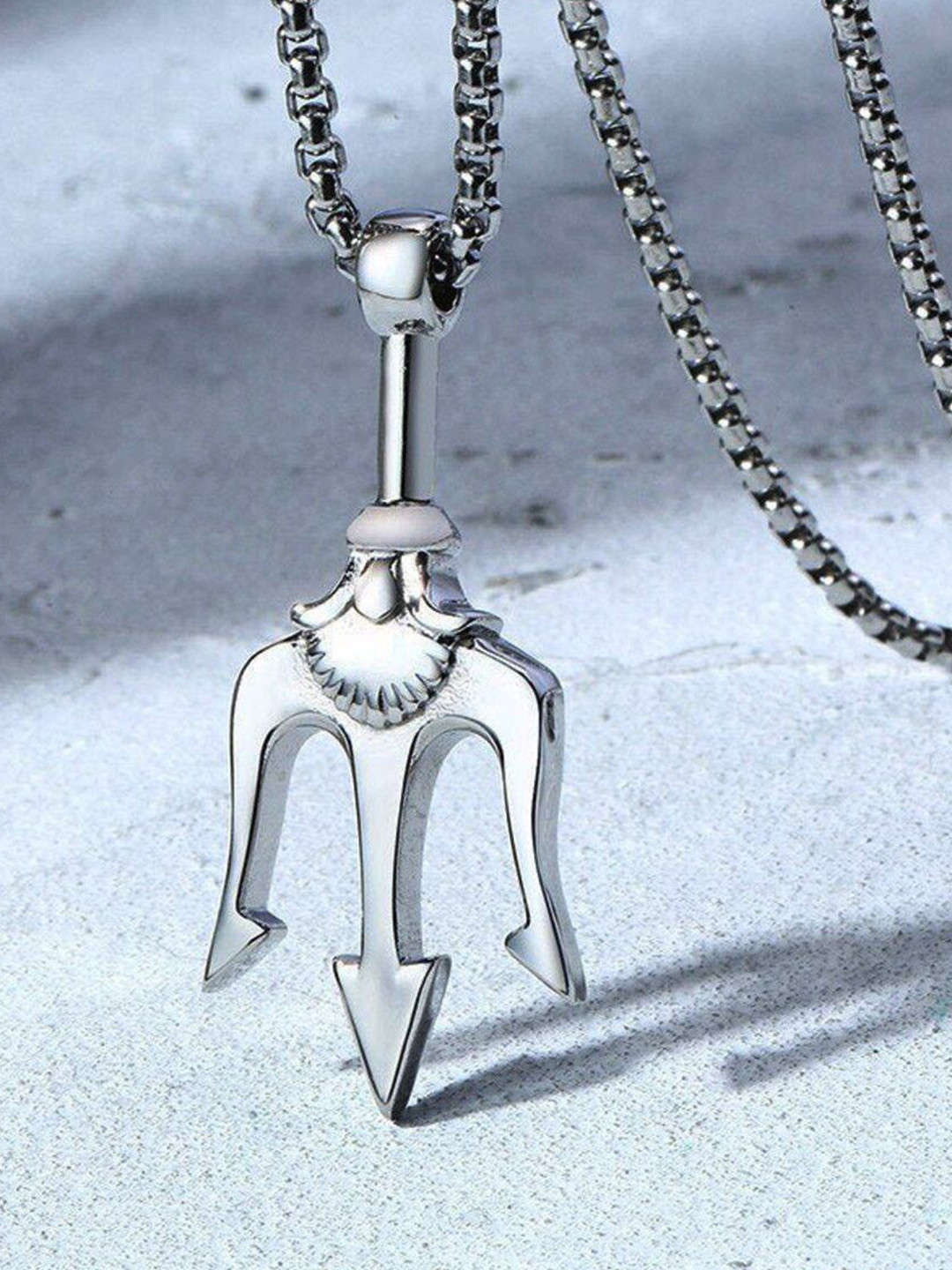 shobhram Rhodium-Plated Stainless Steel Trisul Pendant With Chain