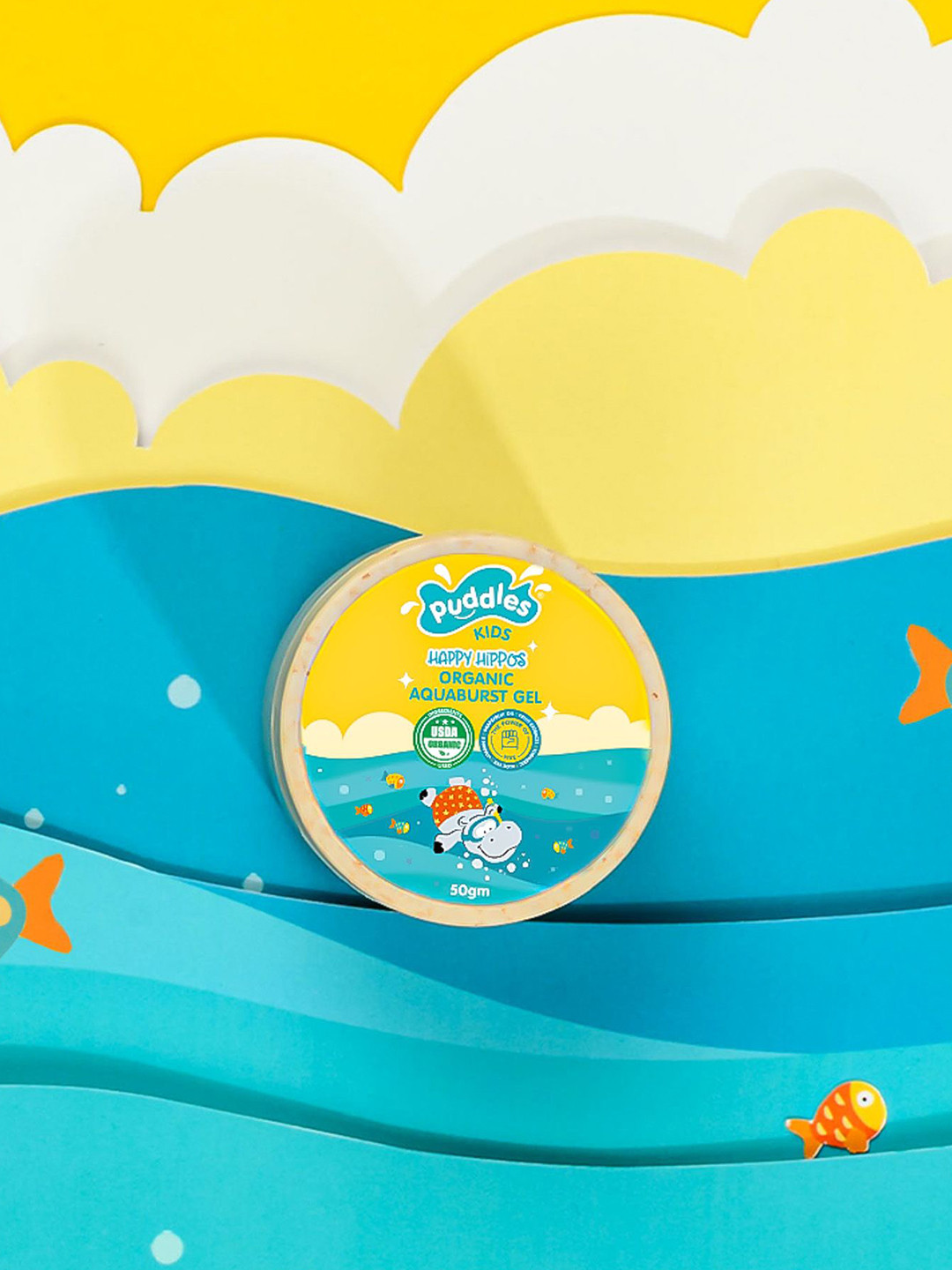 Puddles Kids Happy Hippo Organic Aquaburst Gel With Turmeric & Vitamin E - 50 g