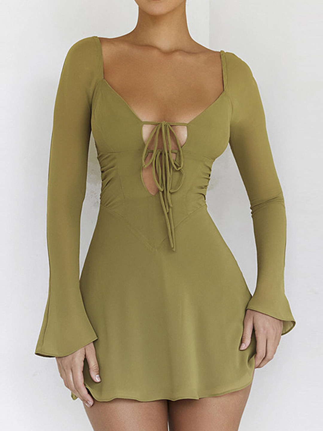 LULU & SKY Tie-Up Neck Flared Sleeves Fit and Flare Mini Dress