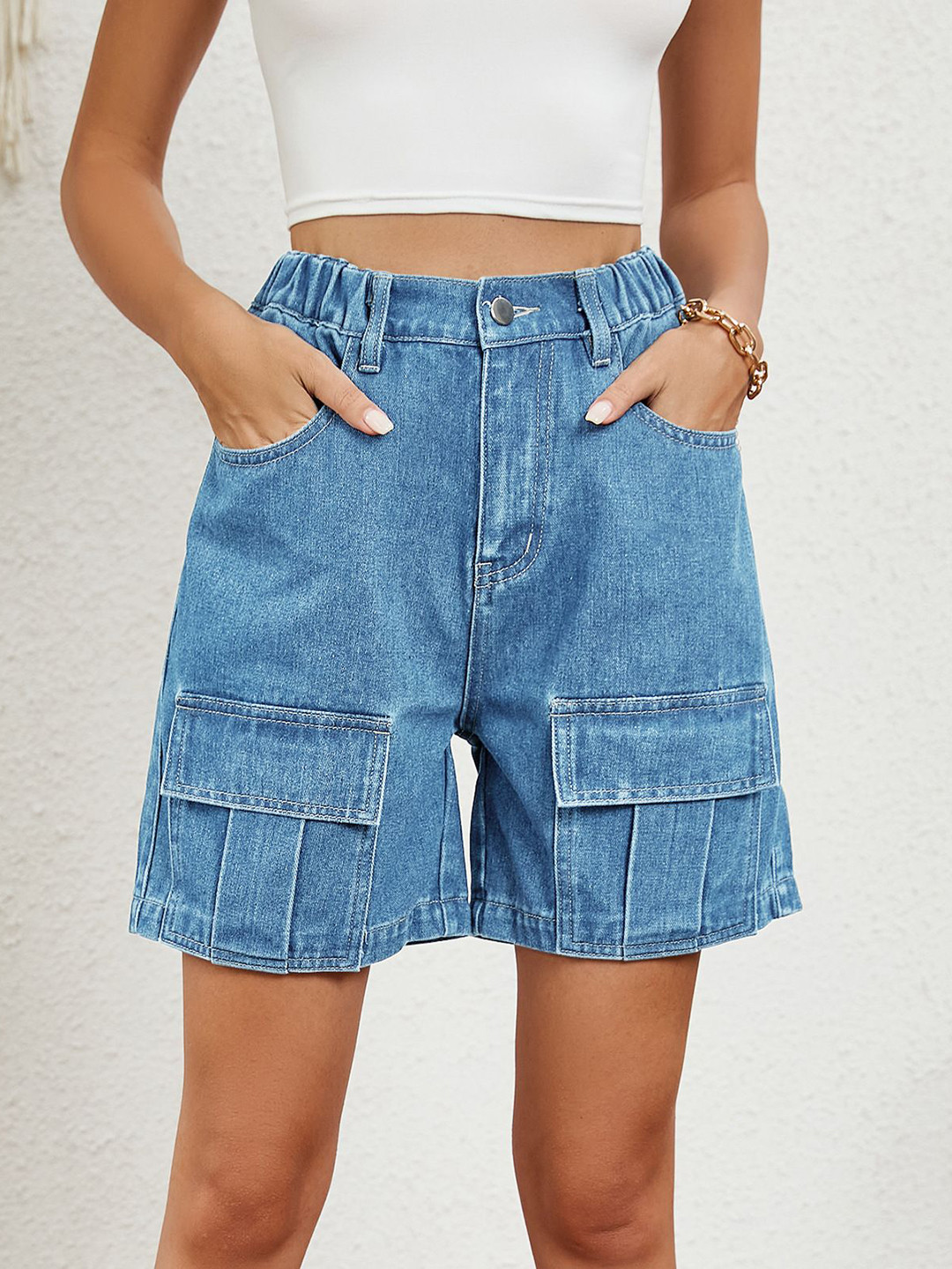 StyleCast x Revolte Women Washed Relaxed Fit High-Rise Denim Shorts