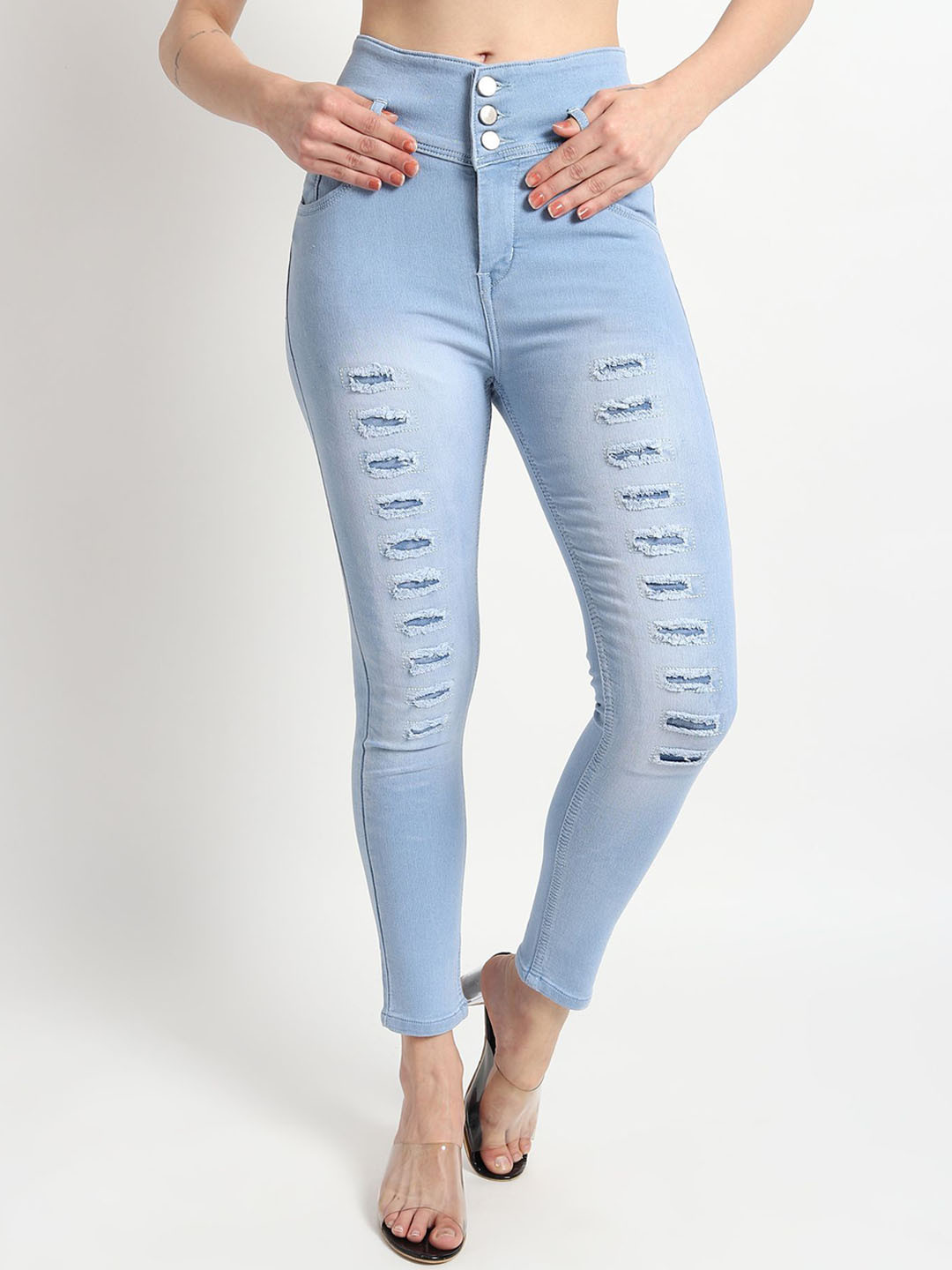 TYFFYN Women Slim Fit Mid-Rise Mildly Distressed Heavy Fade Stretchable Jeans