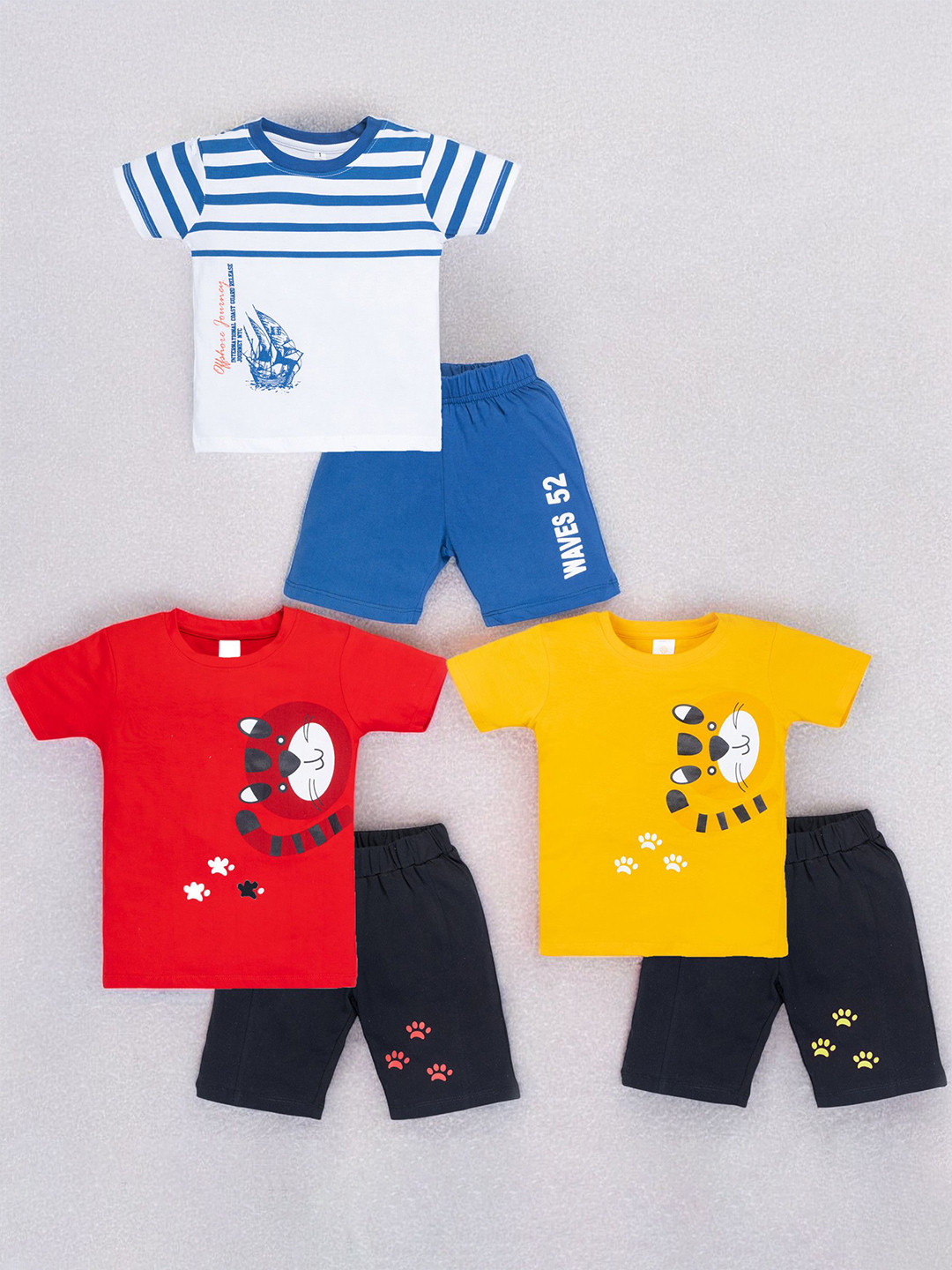 YK Infants Boys Pack Of 3 Printed Pure Cotton T-shirt With Shorts